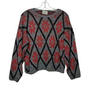 Vintage Separate Issue Women's Small Argyle Floral‎ Knit Sweater Pullover